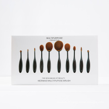 10PCS Black Plastic Handle Oval Cosmetic Brush Set with White Box